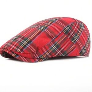 Stylish Red Plaid Flat Cap